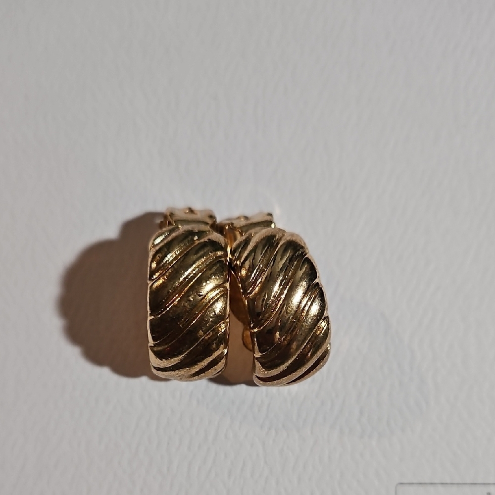 Gold Textured Half Moon Clip On Earrings